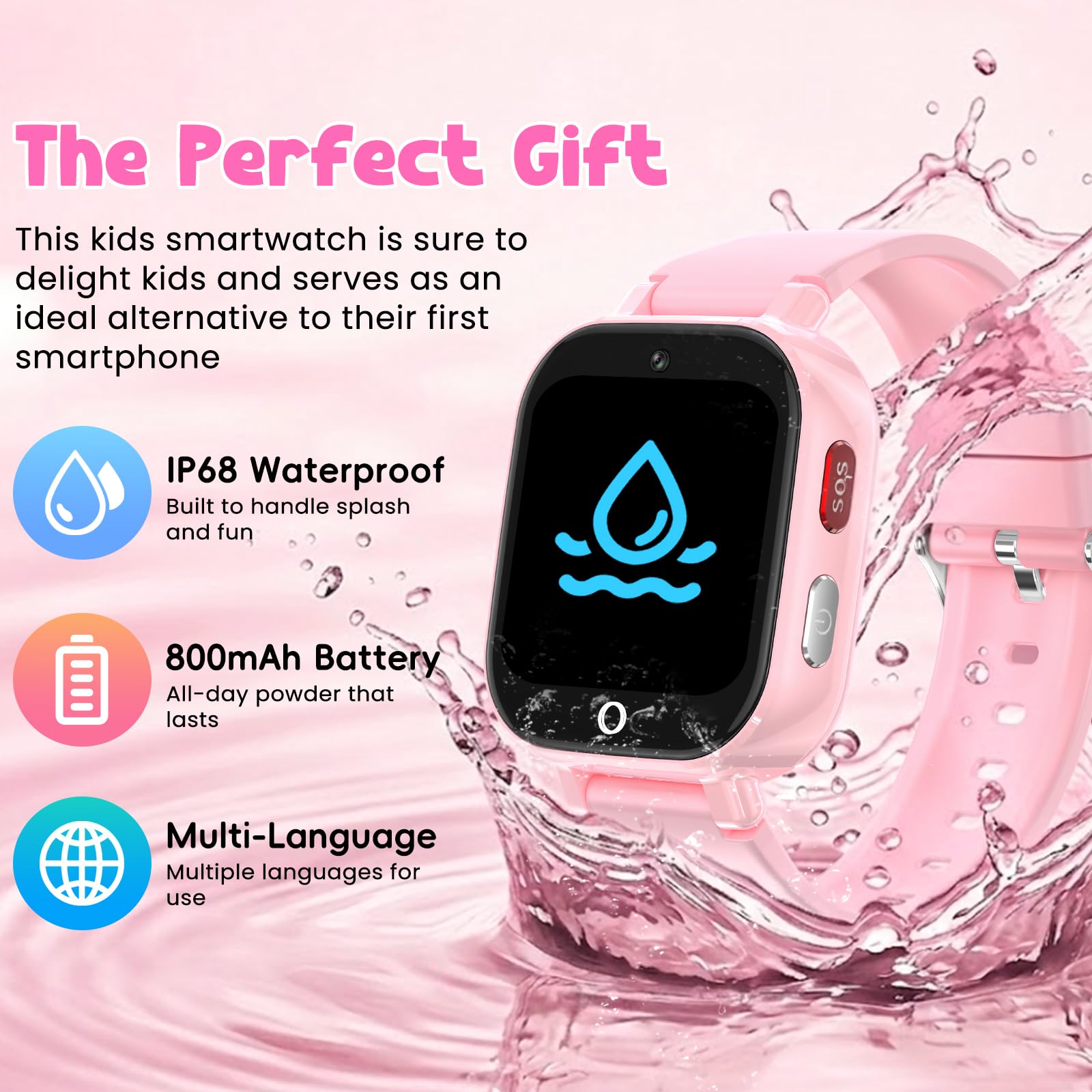 4G Smartwatch Bambini, Orologio GPS Bambini con Videochiamate Impermeabile | Chat Vocale, Modalità Classe, Sveglia, Contapassi, Fotocamera, Calcolatrice, Smart Watch per Ragazzi e Ragazze Regalo Rosa