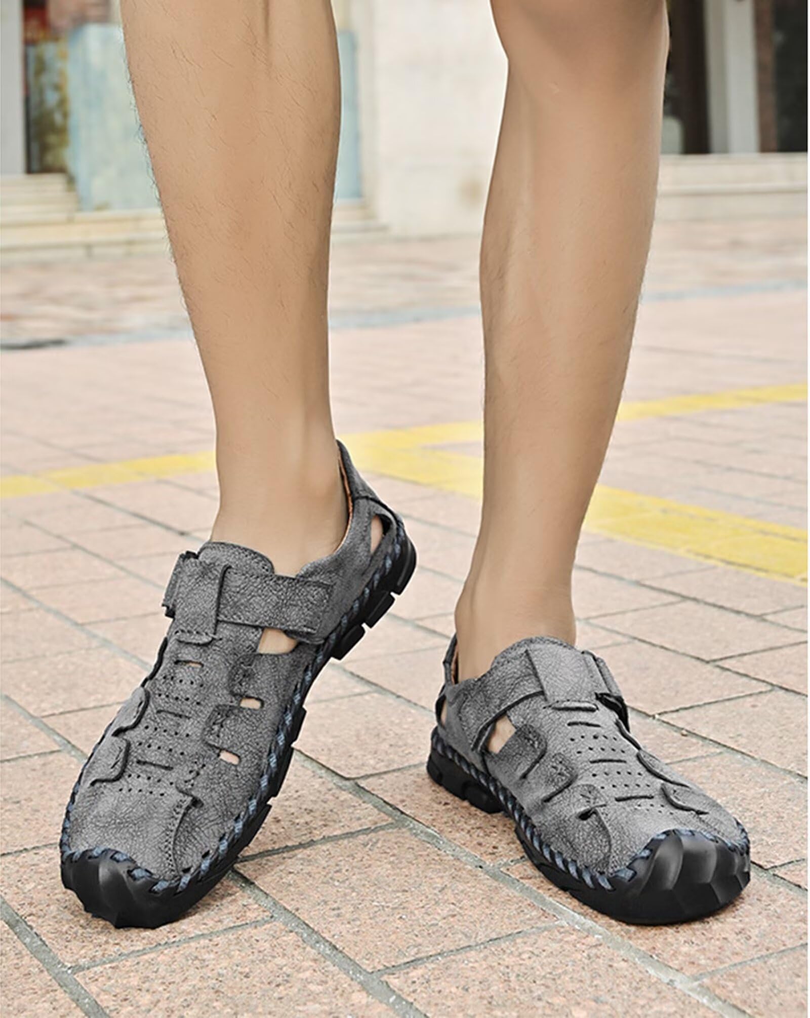 Rivccku Sandalias Deportivas Hombres Verano Exterior Senderismo Zapatos Trekking Casual Zapatos de Montaña Cuero Sandalias de Playa