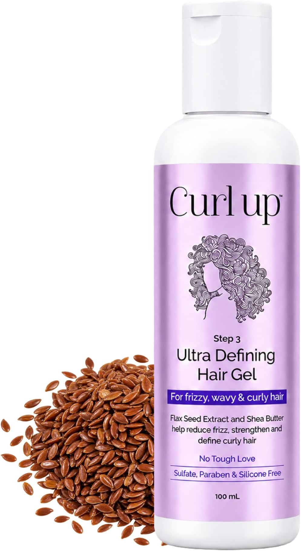 Curl Up Ultra Defining Hair Gel | Strong Hold Flaxseed Hair Gel | For Dry Frizzy, Wavy & Curly Hair | Sulphate Paraben & Silicone Free 100ml