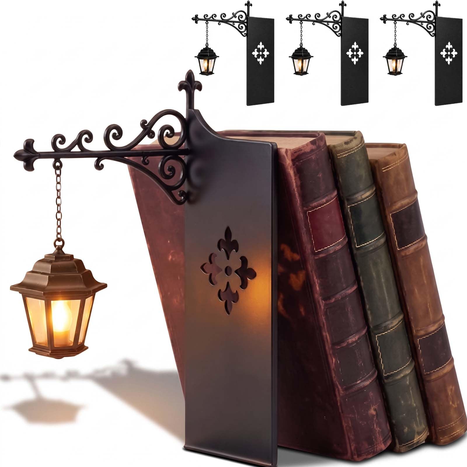2026 Mini Bookshelf Lamp,Library Lantern-Decorative Bookshelf Lighting, Reading Book Shelf Lamp Lights Between Books For Bookworms Or Study Reading Corner Home Library (3PCS-A)
