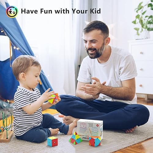 Miniatura 7 de Vdealen Juego de cubos de velocidad, paquete de cubos mágicos, paquete de 2 x 2, 3 x 3, 4 x 4, pirámide skewb, paquete de cubos de rompecabezas sin
