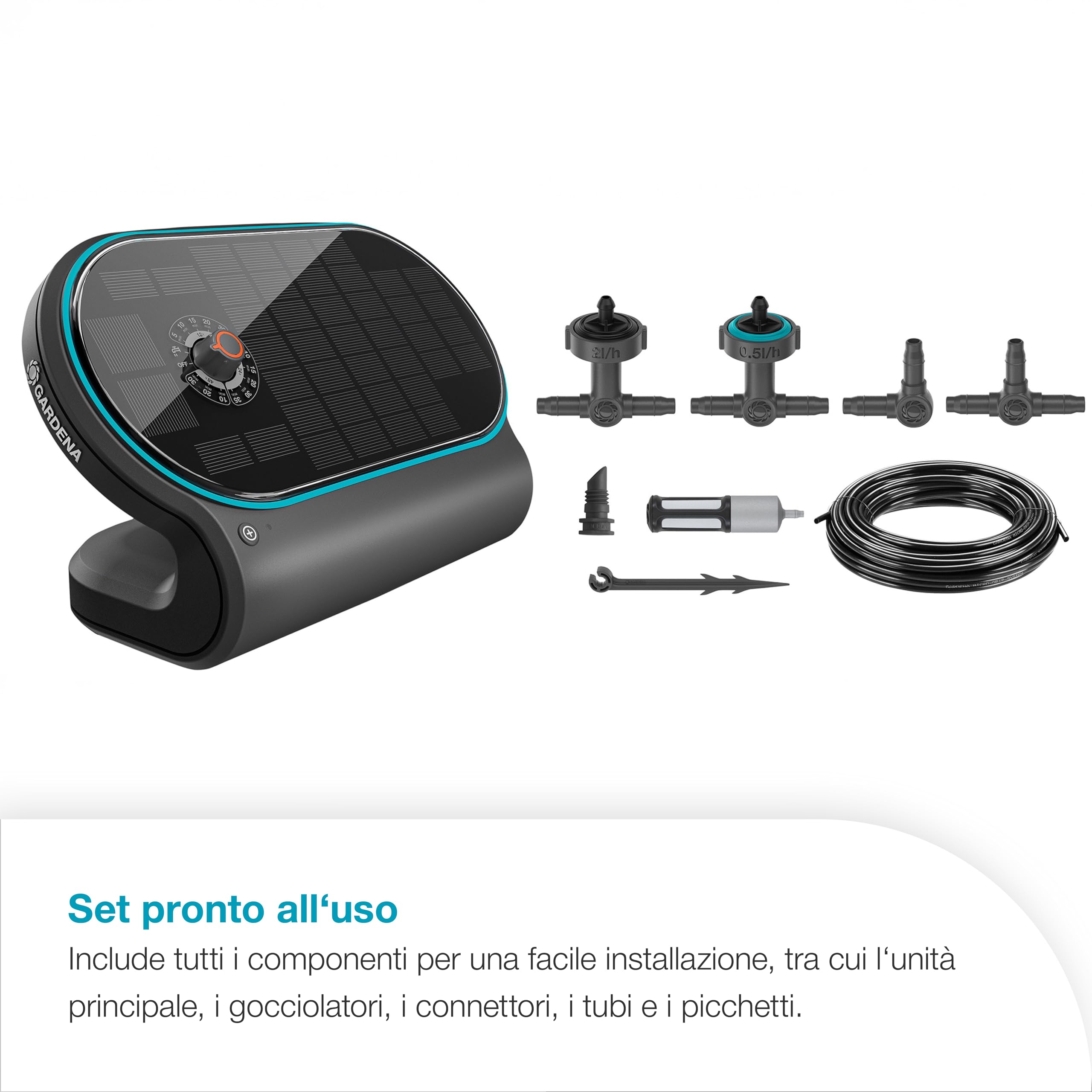 Gardena AquaBloom L Set, sistema di irrigazione autosufficiente per balconi, terrazze e aiuole rialzate, senza allacciamento idrico o elettrico, fornisce fino a 30 piante (13330-20)
