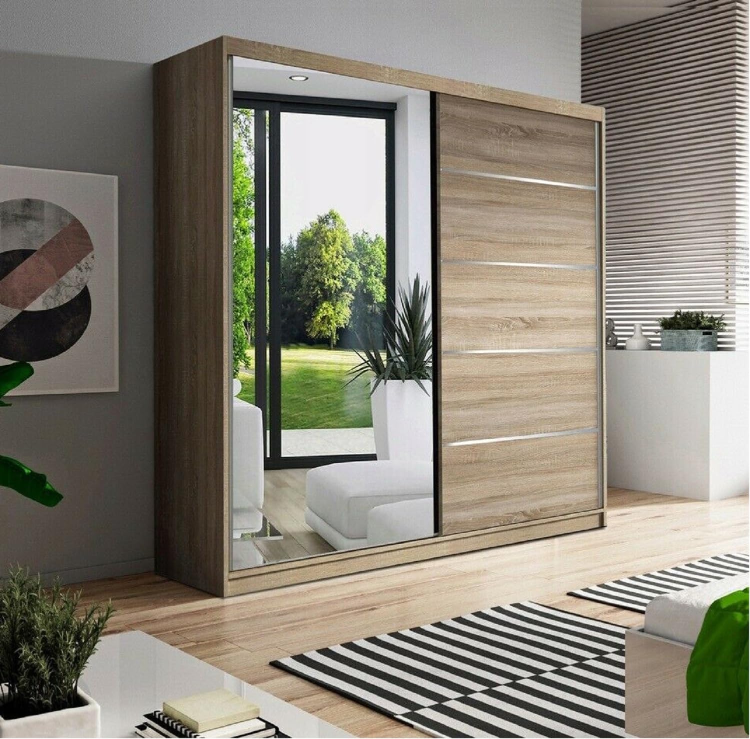 SLIDING DOOR WARDROBE 150cm/120cm wide! BEAUTIFUL COLOUR COMBINATIONS! (Full Sonoma Oak, 150cm)