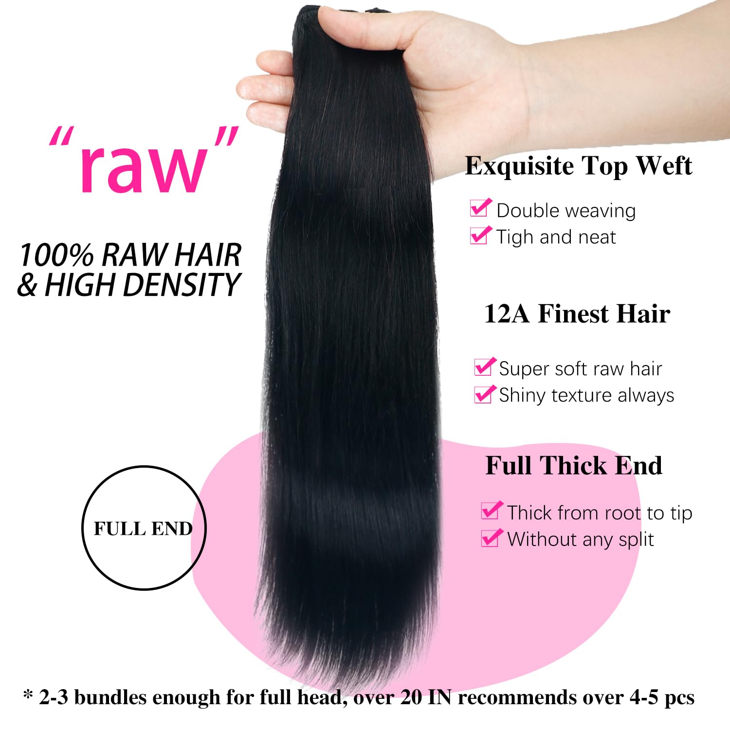 Straight Bundles Human Hair 26 Inch Human Hair Bundle 100% Unprocessed Brazilian Virgin Hair 1 Bundles Human Hair Extensions for Black Women Natural Color