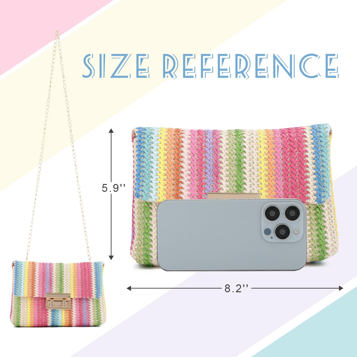 Oweisong Small Summer Straw Purse for Women Woven Beach Crossbody Bag Colorful Vacation Shoulder Handbag