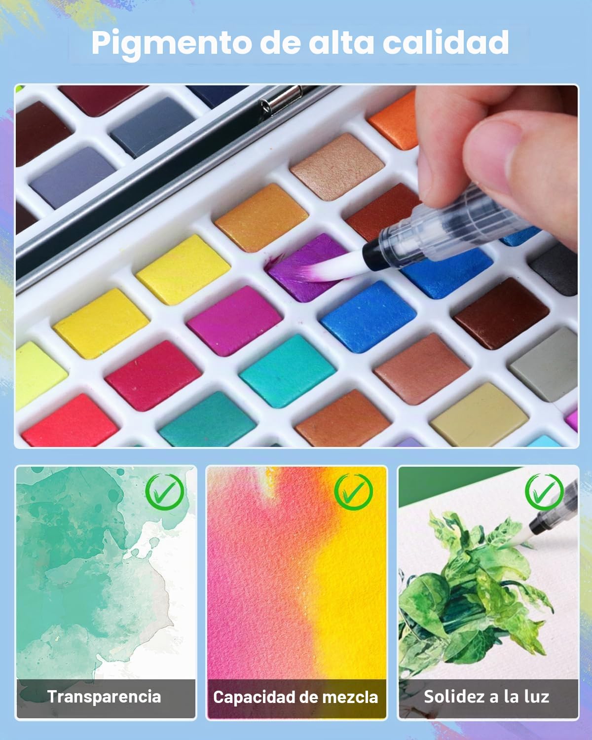 Nicpro 168 colores kit acuarelas de contiene Metallic Macaron y Fluorescente, 8 pinceles, 25 papeles de acuarela, paleta, kit acuarelas profesionales para artistas, niños, principiantes con caja