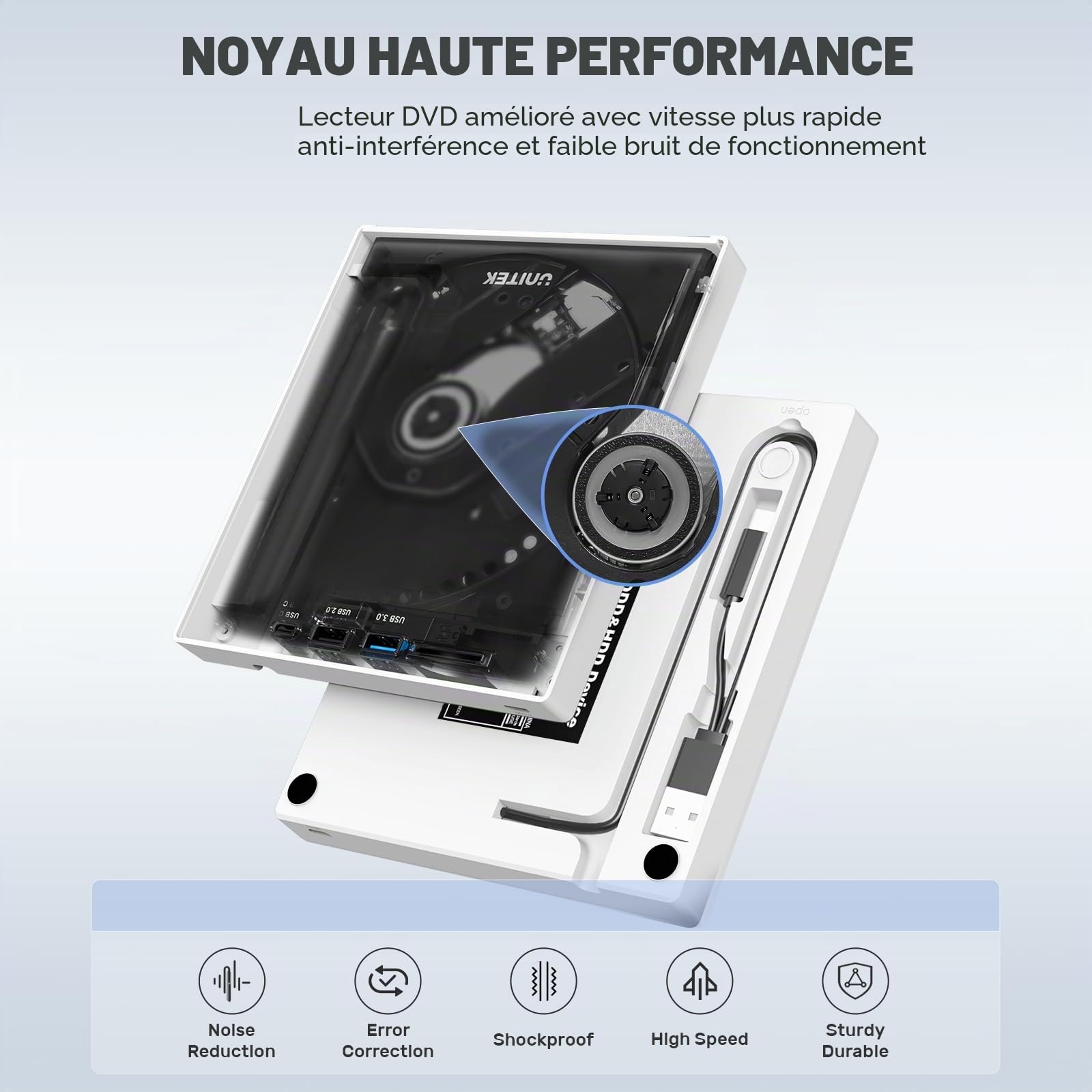 UNITEK Lecteur CD/DVD Externe USB C Lecteur DVD Portable avec emplacements pour Carte SD 3 Ports USB Graveur CD ROM Lecteur de Disque Externe Optique Compatible avec Ordinateur Portable de Bureau Mac