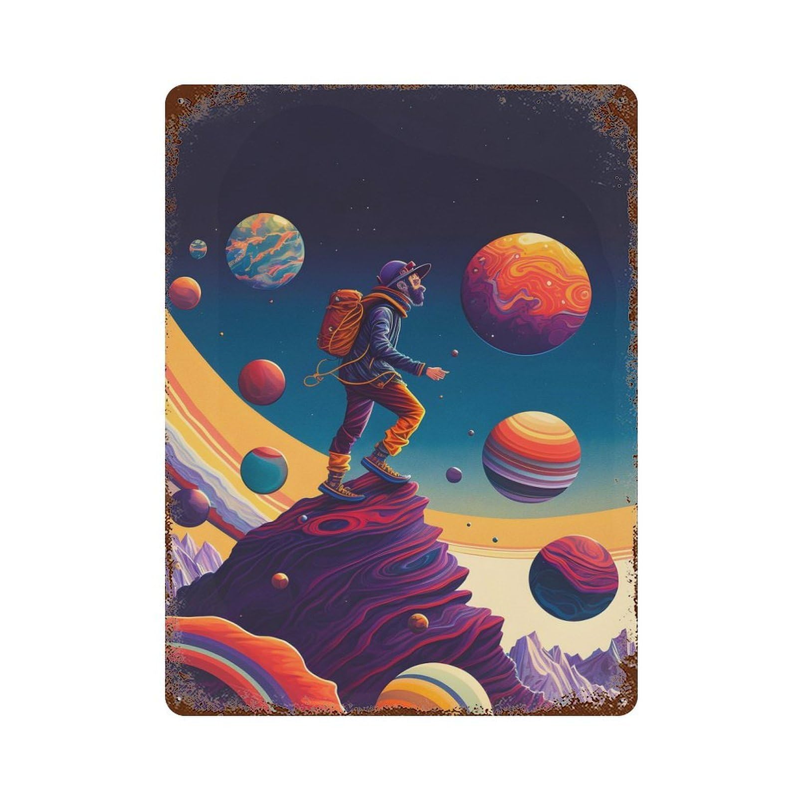 Hiking in Space Decorative Tin Sign 15.7"x11.8", Ideal for Garage, Bar And Workshop Decor