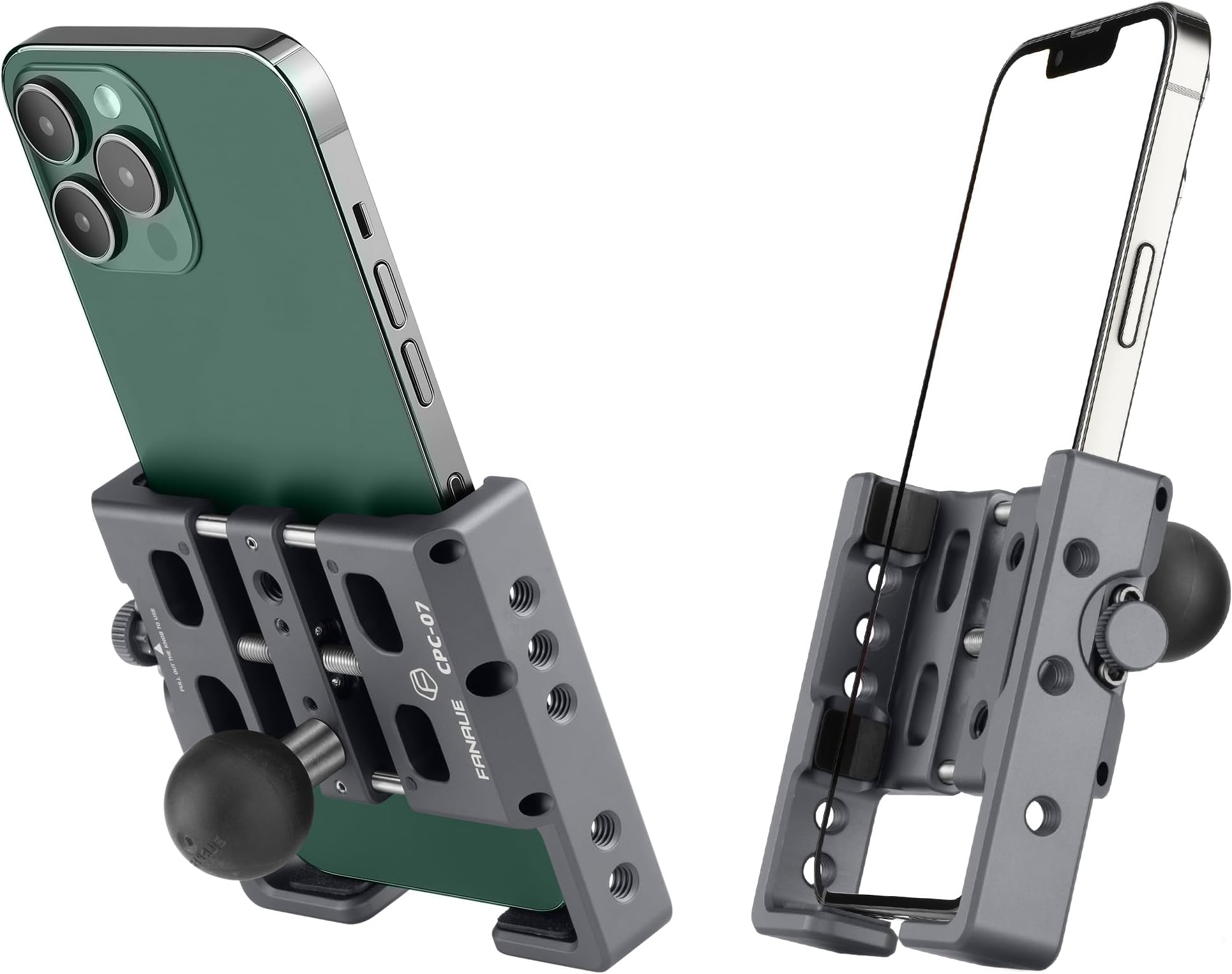 FANAUE Aluminum Phone Holder with 1" Ball Head Adapter Compatible with RAM mounts B Size Double Socket arm (CPC-07)