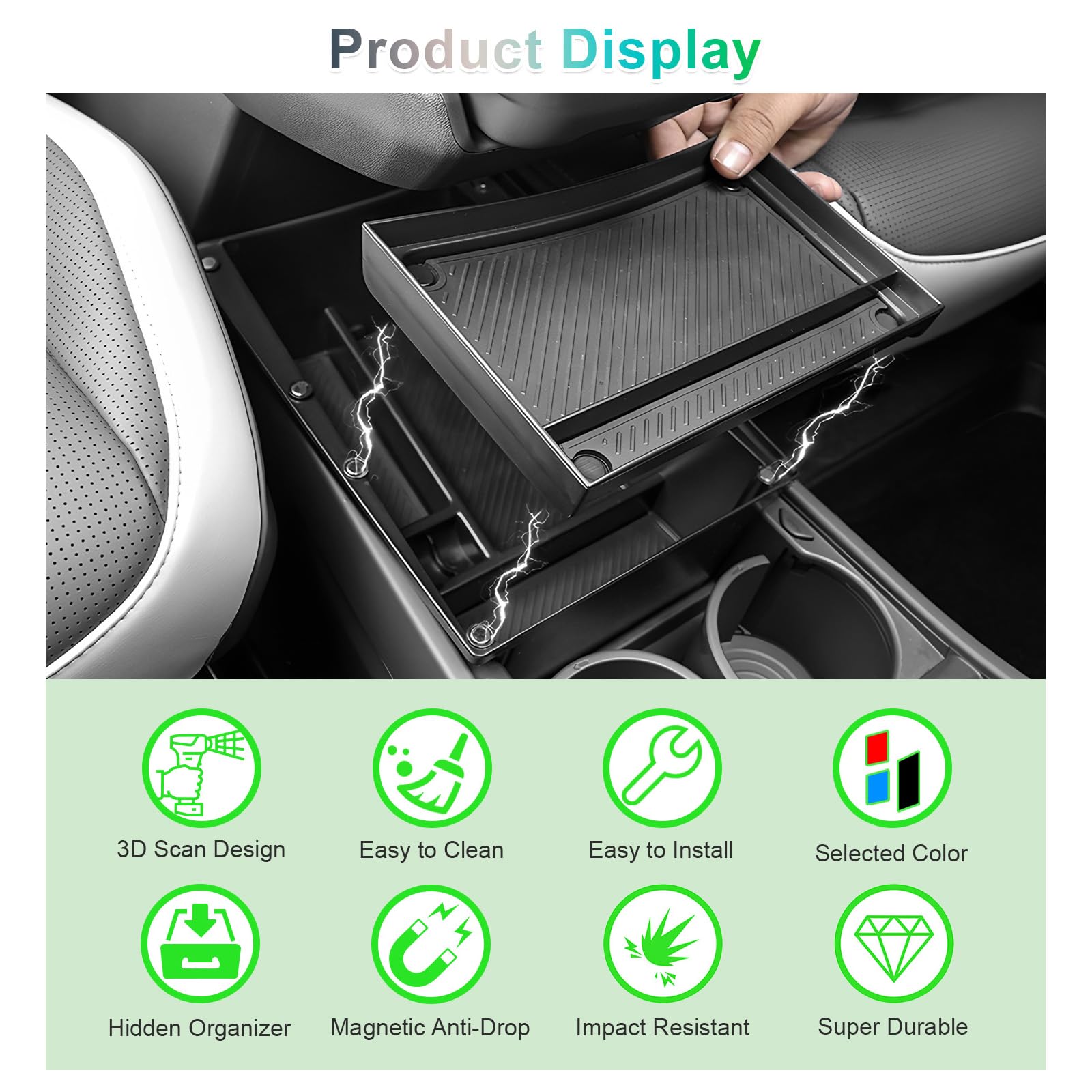 GAFAT Kompatibel mit Kia EV3 Earth GT Line 2025 2026 Mittelkonsole Aufbewahrungsbox, Beweglicher Obere Ablage mit Magneten, EV3 ab 2024 Multifunktionale Organizer Unter der Mittelkonsole mit Matten