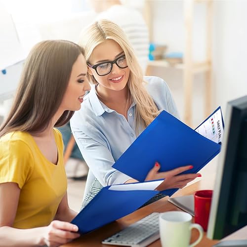 Vista 24 de Tenceur Paquete de 48 carpetas de plástico con 3 puntas, carpetas resistentes a granel con bolsillos frontales transparentes y ranuras para tarjetas