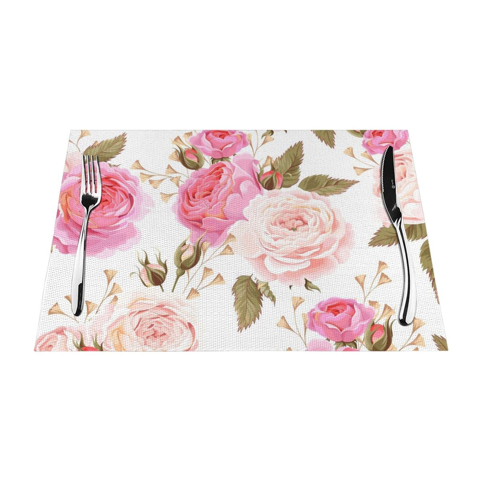 Sets de table tissés premium motif floral rose décoration de table raffinée lot de 6