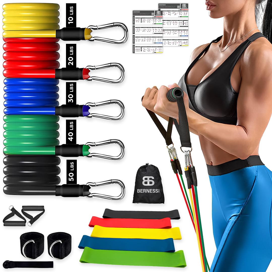 Sponsored Ad – BERNESSI Set of 16pcs Resistance Bands for Workout Kit Men & Women up to 150 Lbs, Exercise Resistance Tubes Set Workout Bands with Door Anchor Handles Legs Ankle Straps for Training Home Shape Body
