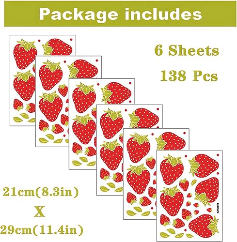 Miniatura 3 de 6 hojas de 138 calcomanías de pared de fresas, arte de frutas y fresas, calcomanías de vinilo removibles para guardería, sala de estar, dormitorio,