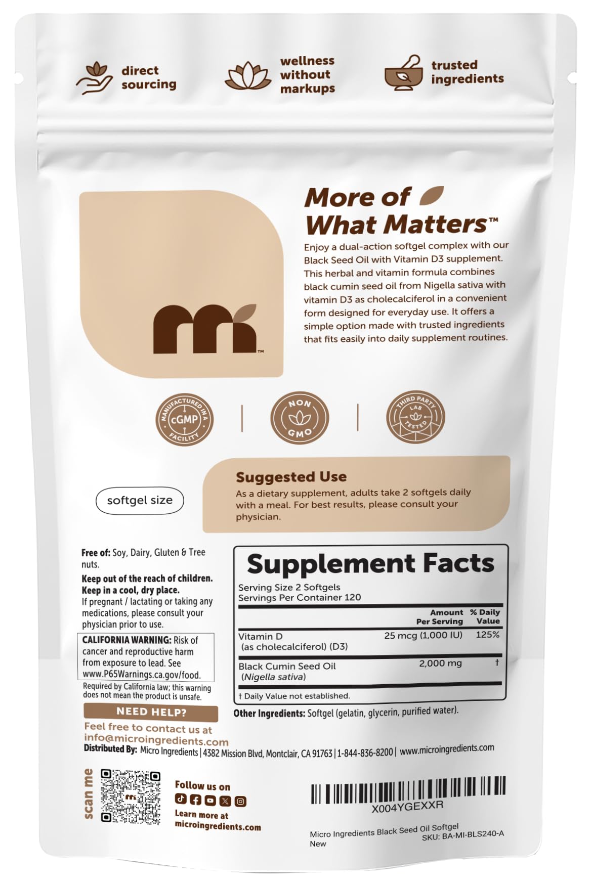 Micro Ingredients Black Seed Oil with Vitamin D3 1000 IU, 240 Softgels | 2,000 mg Black Seed Oil Per Serving | Nigella Sativa Oil | 2-in-1 Unrefined Seed Oil Formula | Non-GMO, cGMP Manufactured — Amazon image 7