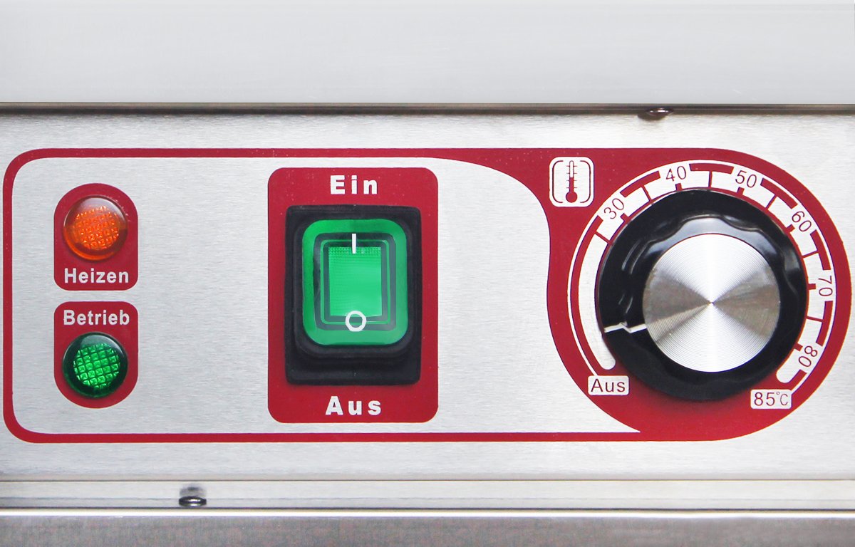Beeketal 'BTW-60' Profi Gastro Edelstahl Tellerwärmer elektrisch mit 3 Einlegeböden, Temperatur stufenlos ca. 30-85 °C einstellbar, mobiler Wärmeschrank 1-türig auf Rollen mit Feststellbremse