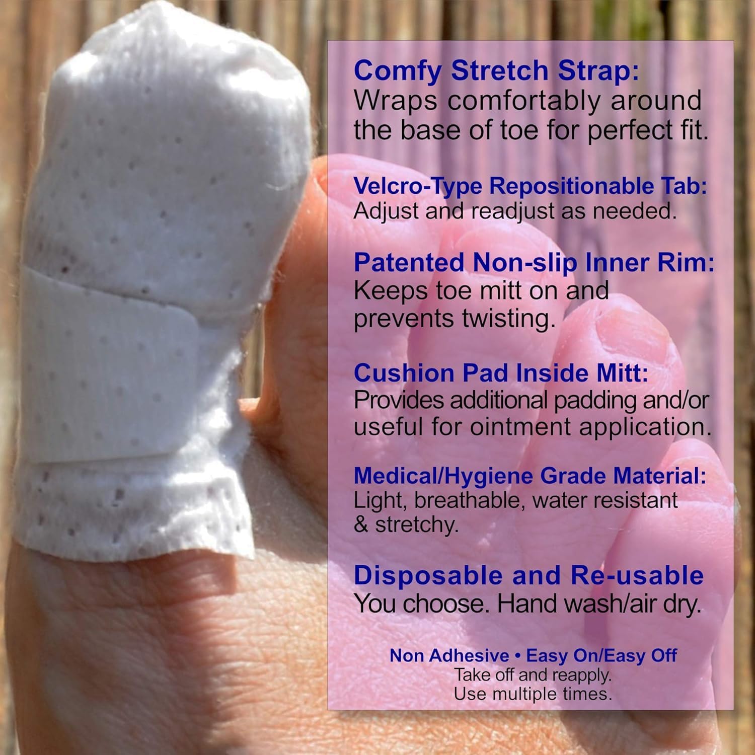 MediMitt ToeMitt Big Toe Bandages Non-Adhesive (Full Coverage Big Toe Bandage) (with Absorbent Pad, Large (Pack of 10))