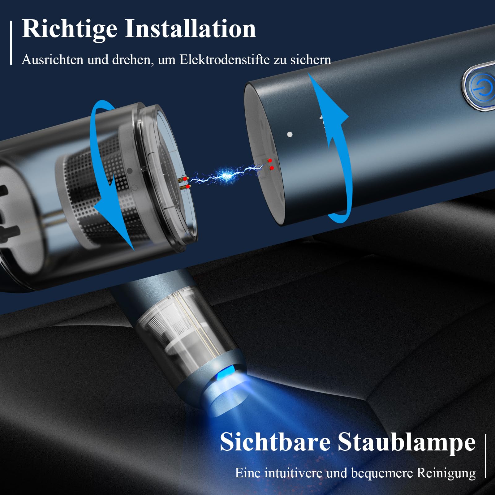 Minthouz Mini Autostaubsauger Kabellos – 15000Pa Saugkraft, Mit LED-Licht, 8 Zubehörteilen, 30 Min Laufzeit