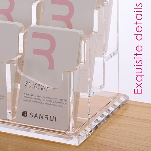 Miniatura 5 de SANRUI Soporte vertical para tarjetas de visita para escritorio, soporte de acrílico transparente para tarjetas de presentación, 6 ranuras de 3