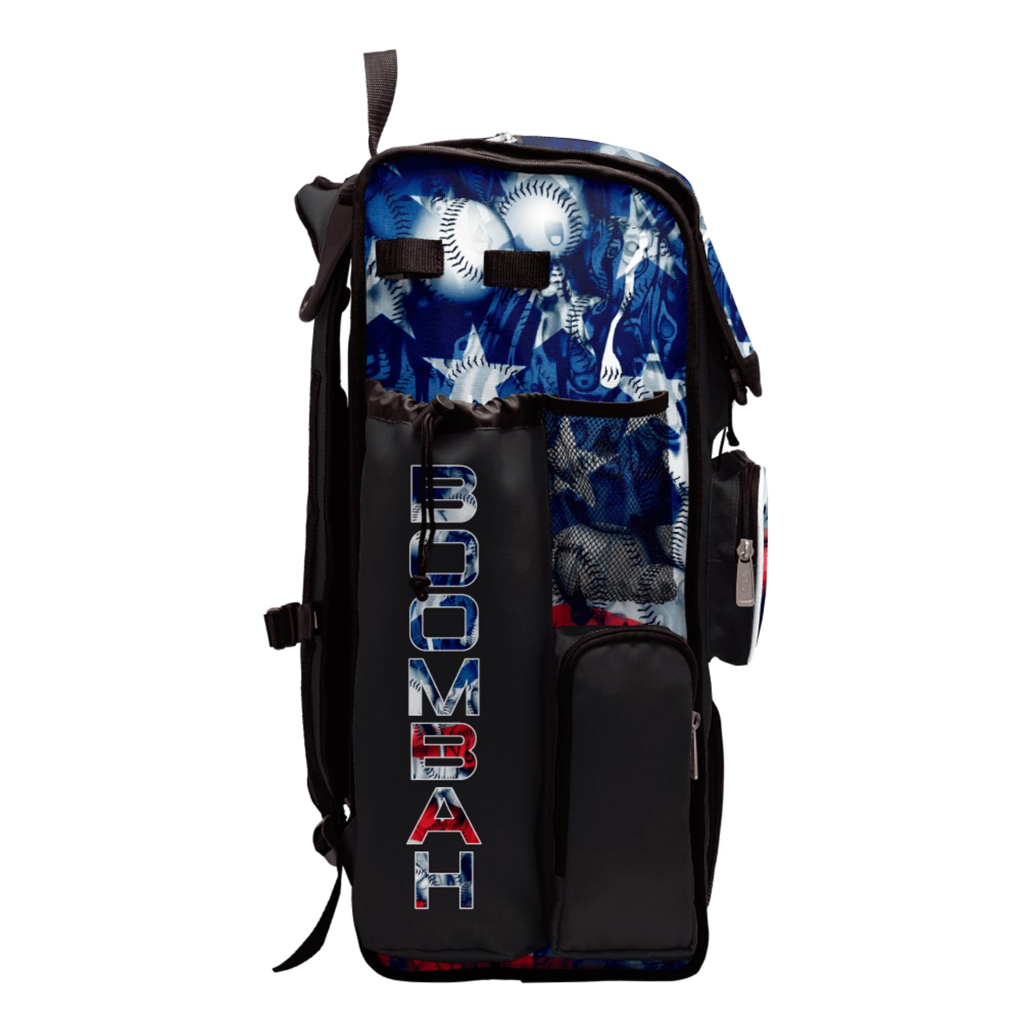 Boombah Superpack Bat Bag - Backpack Version (no wheels) - Holds 4 Bats - USA Baseball Ballpark Black/Royal Blue/Red