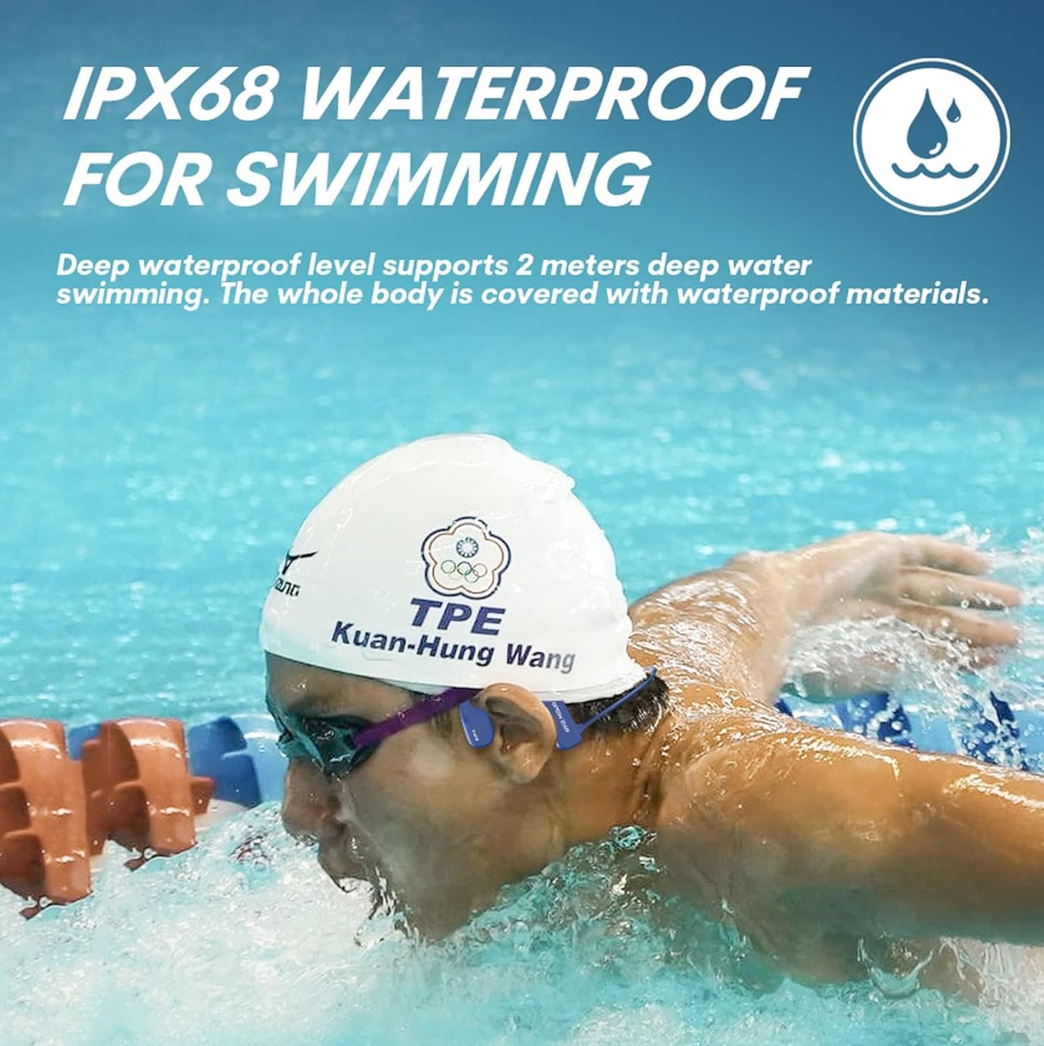 Bone Conduction Headphones Swimming Underwater IPX8 Waterproof Headphones Underwater Waterproof Earbuds for Swimming Swim Headphones Bluetooth Bone Conduction Head Set MP3 Player with 8G Memory