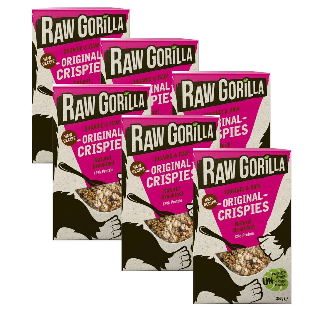 Raw Gorilla Crispies, a Healthy, Vegan, Gluten-Free Breakfast Cereal with No Refined Sugar (Original Crispies, 250g (Pack of 6))