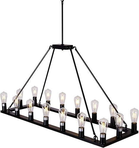 Miniatura 5 de Lámpara rectangular vintage de 47 pulgadas para isla de cocina, colgante rústico, industrial, lámpara de techo para comedor, sala de estar,