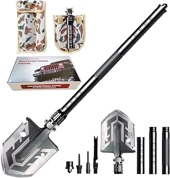 Gold Armour Camping Shovel, Folding Survival Military Shovel - Multifunctional Multitool Compact Backpacking Tactical Entrenching Tool for Camping Hiking Fishing Black