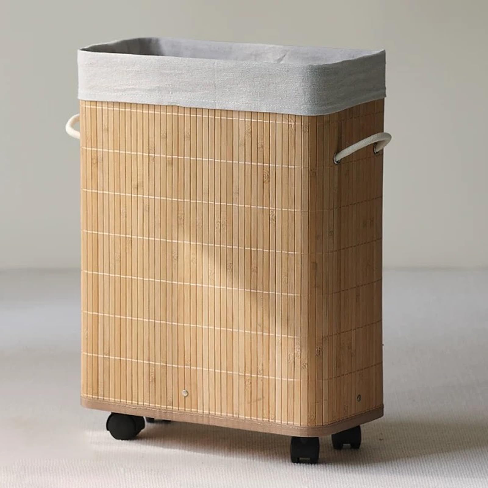 Panier à linge en bambou avec roulettes et sac amovible lavable 40x20x54cm