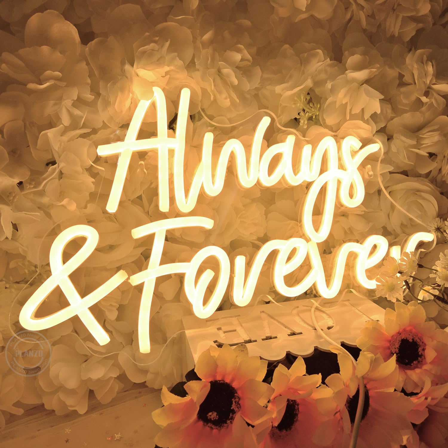 Planzo Always & Forever Led Neon Sign Light Wedding Birthday Party Backdrop Wall Decor Hanging Sign Bedroom Propose Anniversary Christmas Gifts 15.7”L X 9.4” USB Warm