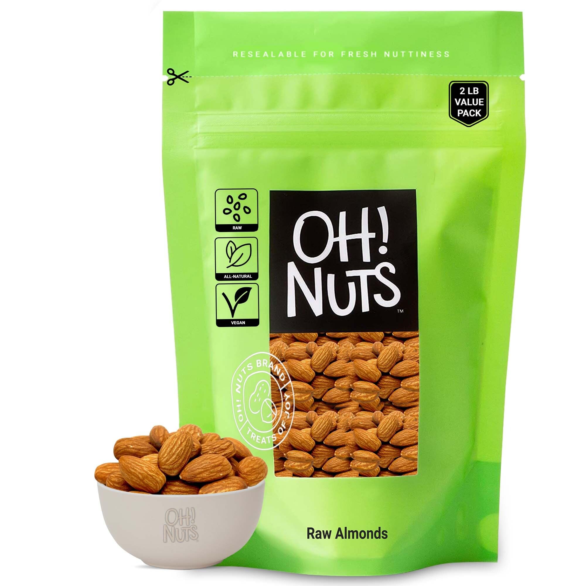 Oh! Nuts Almonds - Raw - 100% Natural - 2 lb - High-Protein Whole Almonds - Packed in New York Zip-Seal Bag for Exceptional Freshness