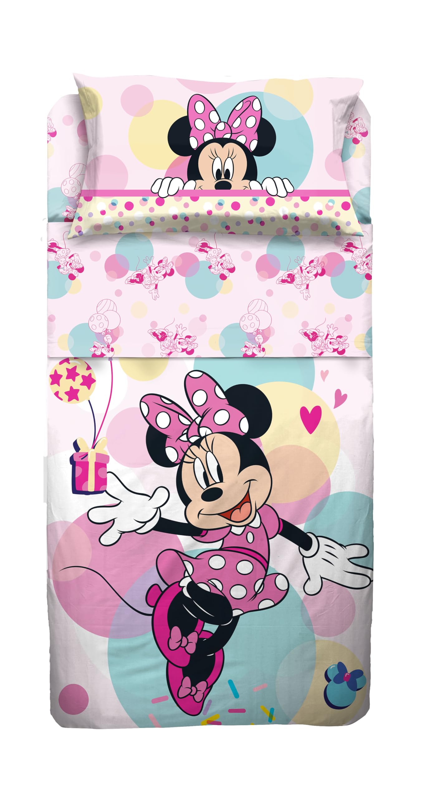 Juego de sábanas para Cama Individual de Minnie 100% algodón, Juego de sábanas, sábana encimera con Borde + sábana Bajera con Esquinas + Funda de Almohada