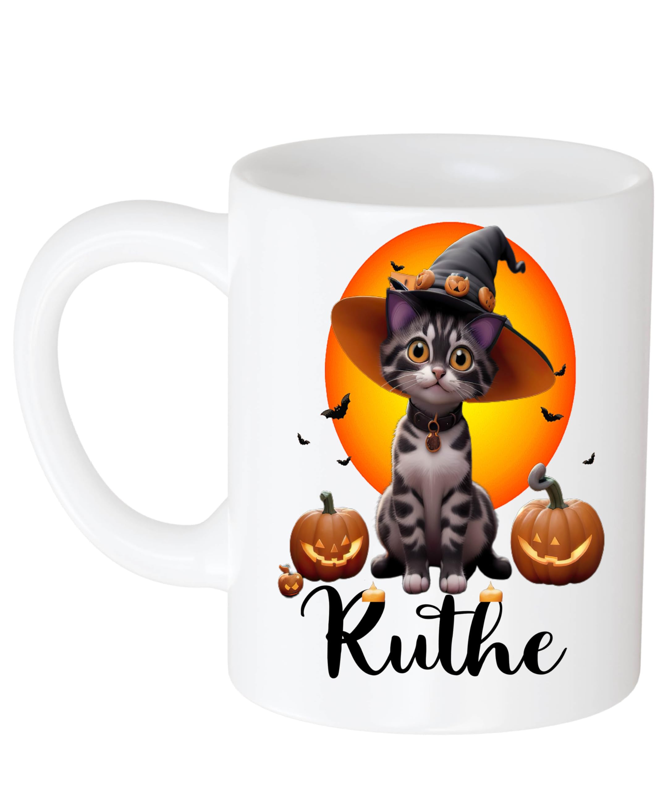 Personalized Halloween Name Love Ruthe Personalized Halloween Cat Mug with Name, Personalized Gift, Names, 11 Oz Halloween Mug, Ceramic 11oz White Mug 200217