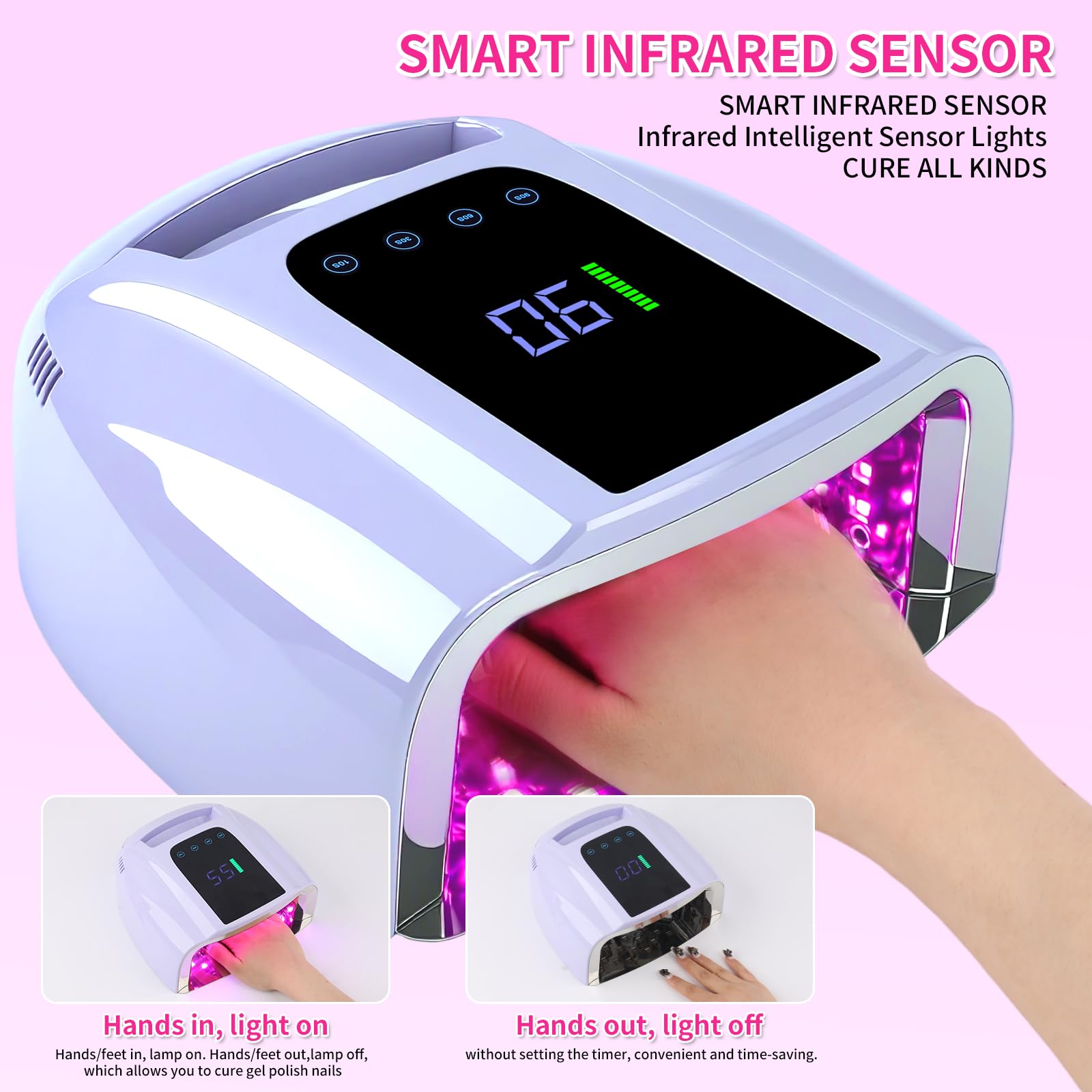 ANGNYA Violet 96W UV LED Nail Lamp with Rechargeable Battery
