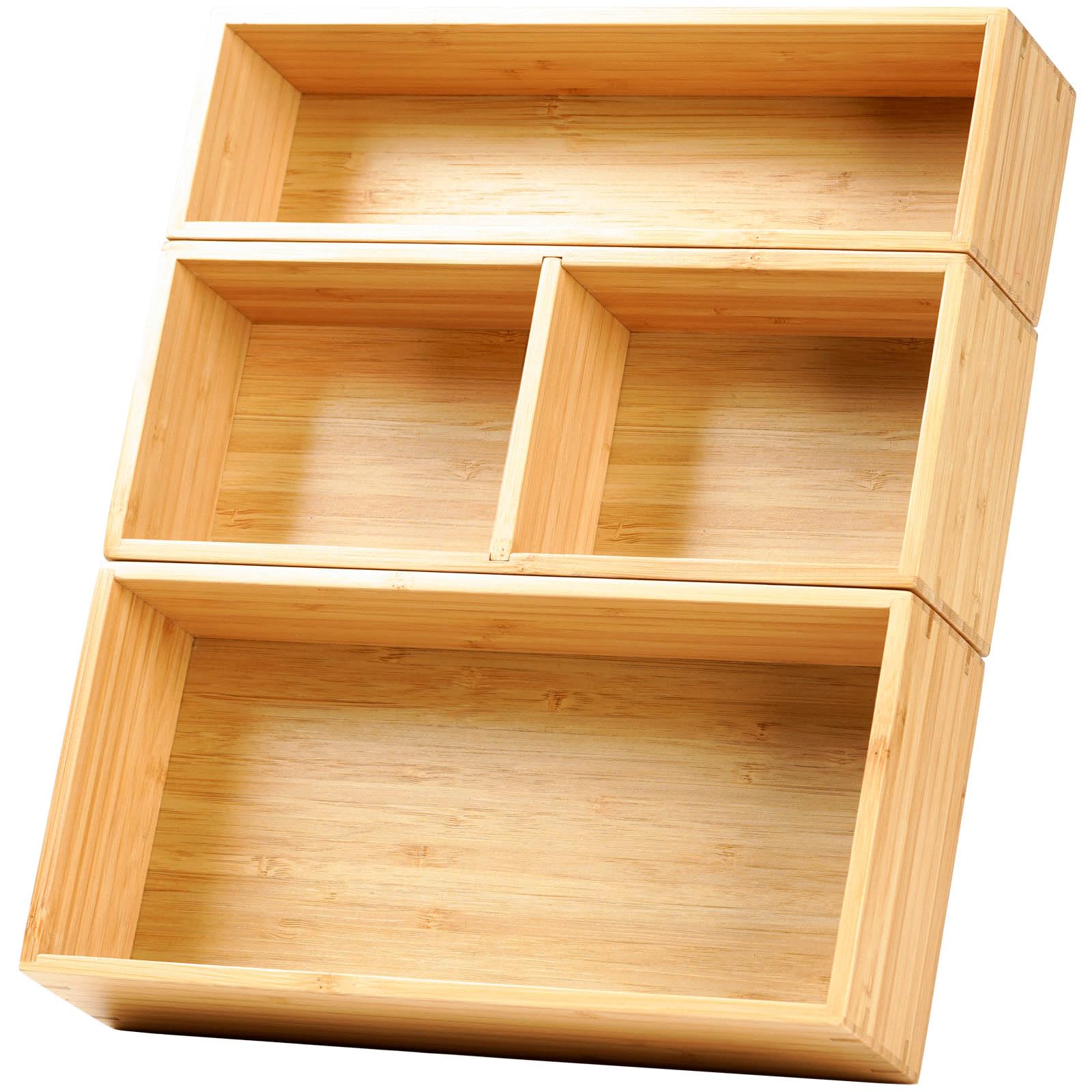 UmilifeDrawer Organizer Storage Boxes, 2.5" High Bamboo Drawer Dividers, 5 Rearrangeable Bins for Kitchen, Office Desktop, Clothing, Makeup, Jewelry