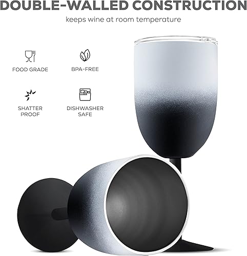Miniatura 7 de FineDine Vaso de acero inoxidable, copas de vino, copas de vino, copas irrompibles con aislamiento de doble pared, tapa resistente a fugas sin BPA