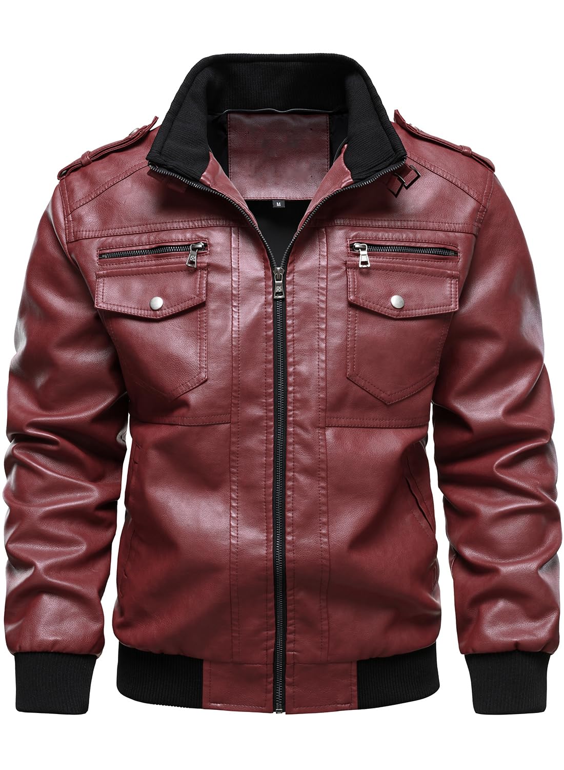 HOOD CREW Chaqueta con capucha de piel sintética para hombre, repelente al agua, resistente al viento, de poliuretano, estilo bomber, estilo vintage