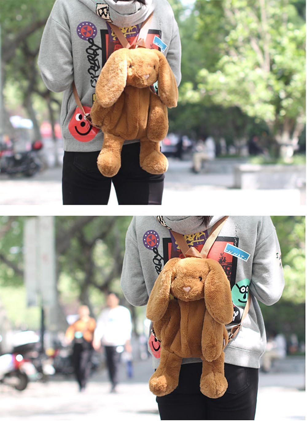 Cute Fuzz Plush Animal Backpack Rabbit Backpack Kawaii Bunny Backpacks Fluffy Shoulder Bag Casual Daypack (Brown) image 5