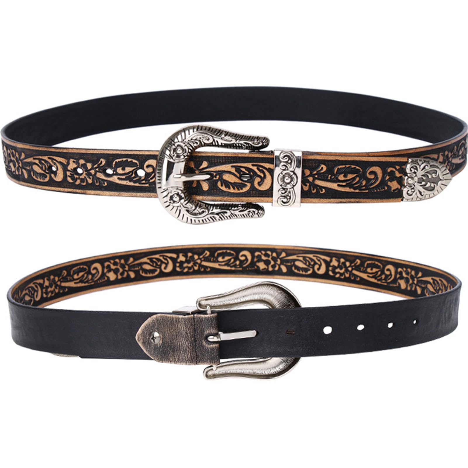 Cinture extra lunghe (105-150 cm) con goffratura floreale occidentale per uomo e donna, cinture country da cowboy da cowgirl da 35 mm con grande fibbia vintage