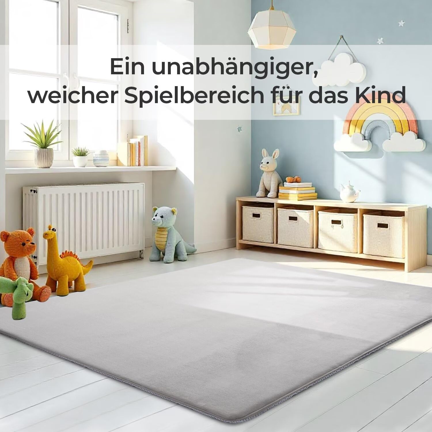 Krabbelmatte für Baby, 80×200×3CM Kinderteppich, rutschfest, Grau | Weicher, Dicker Kinderteppich, Baby-Krabbelmatte, Rutschfester Untergrund, Schutz beim Spielen, Geeignet für Mädchen & Jungen