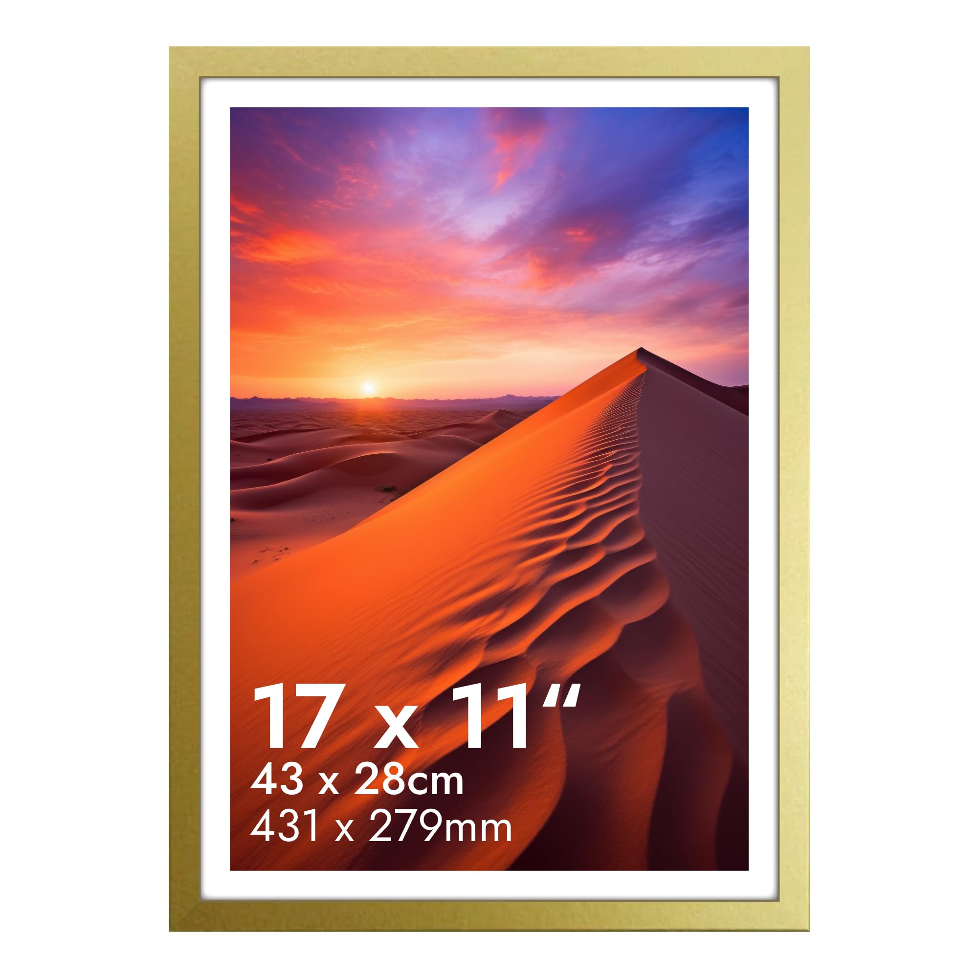 HNK Gold Photo Frames 17x11 Inches Engineered Wood and Plexiglass, Photo Frame 43x28cm Dual Orientation Landscape or Portrait, Picture Frame 11x17 Wall Hanging Display Photos, Certificate — image 1