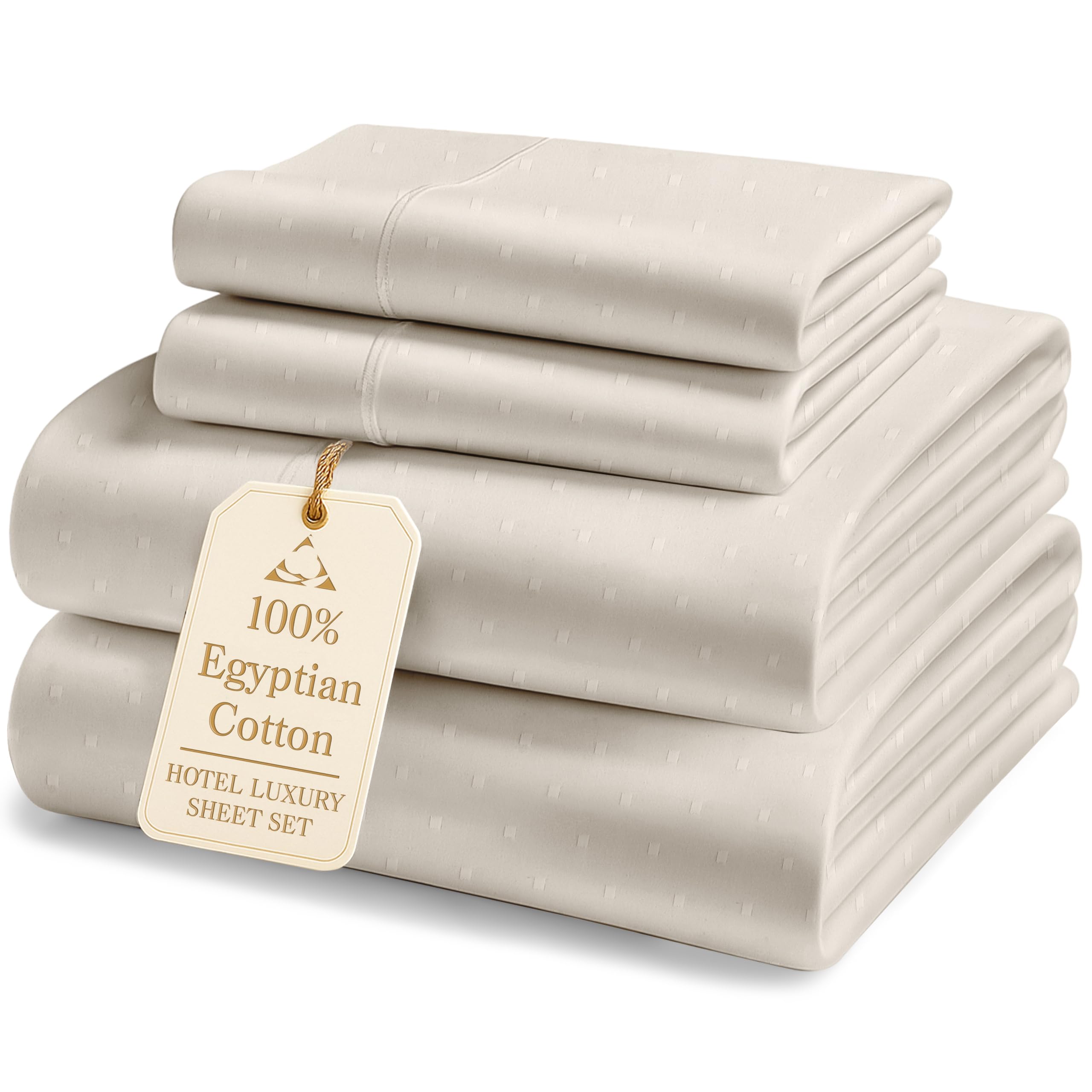 LANE LINEN King Size Bed Sheets Sateen Weave - Ivory Swiss Dot