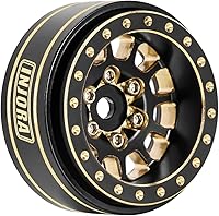 Vista 4 de INJORA 1.0 Plus Llantas de rueda Beadlock de latón 4 piezas 12-radios para TRX4M SCX24 FCX24 1/24 1/18 RC Crawler, 42g/pieza (Negro y Oro)