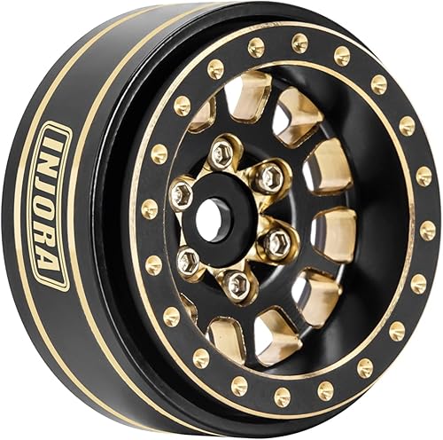Miniatura 4 de INJORA 1.0 Plus - Llantas de latón Beadlock, 4 unidades, ruedas de 12 radios para TRX4M SCX24 FCX24 124 118 RC Crawler, 1.48 ozpiezas (negro y