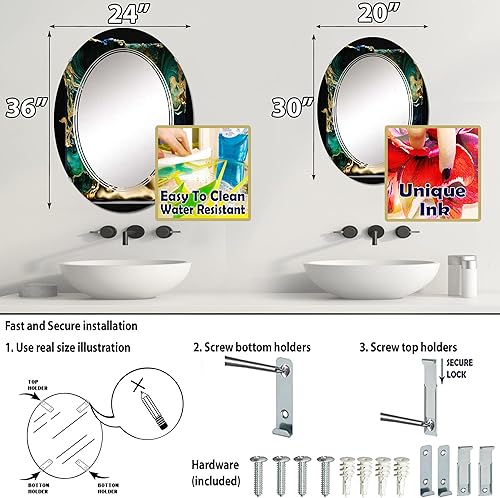 Miniatura 4 de DesignQ abstract marble wall mirror, Oval Modern mirror, Round Green bathroom mirror, Abstract Marble vanity mirror Emerald and Azure Geode Marble I