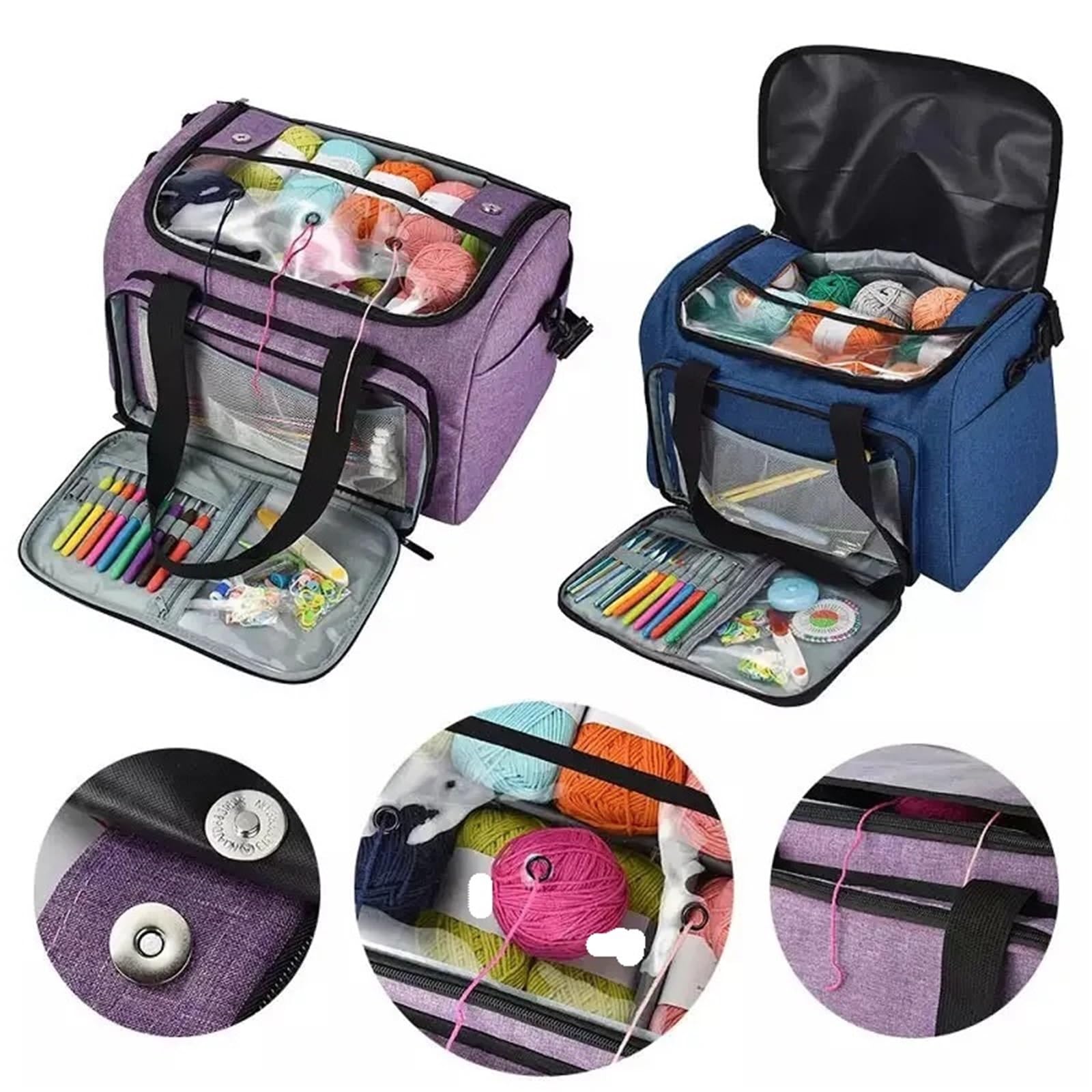 Bolsa de almacenamiento for lanas de tela Oxford, bolsa de ganchillo for tejer, bolsa de hilo, ganchos de ganchillo, agujas de coser, bolsa de mano for hilo de bricolaje(Pink)