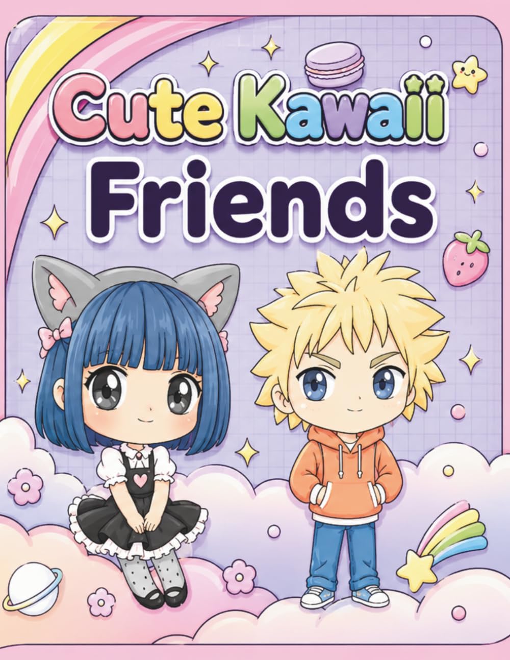 Cute Kawaii Friends: A Super Cute Coloring Book Filled with Kawaii Friends, Sweet Treats, Rainbows, and Fun | 85 pages, single sided pages, 40+ fun coloring pages, great gift for kids and teens |