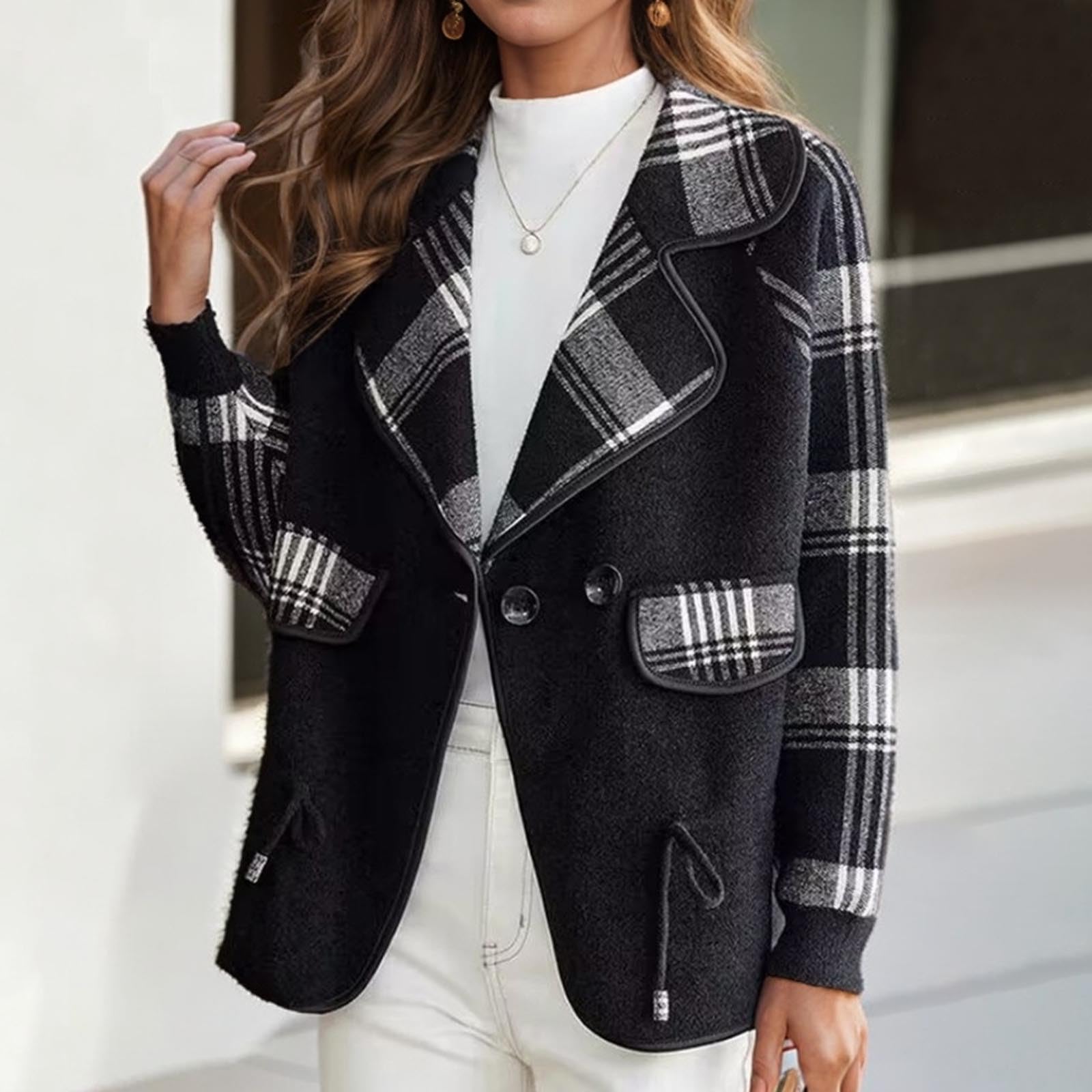 Chaqueta corta para mujer, elegante, de punto, chaqueta de otoño, a rayas, con frente abierto, cuello vuelto, chaqueta corta
