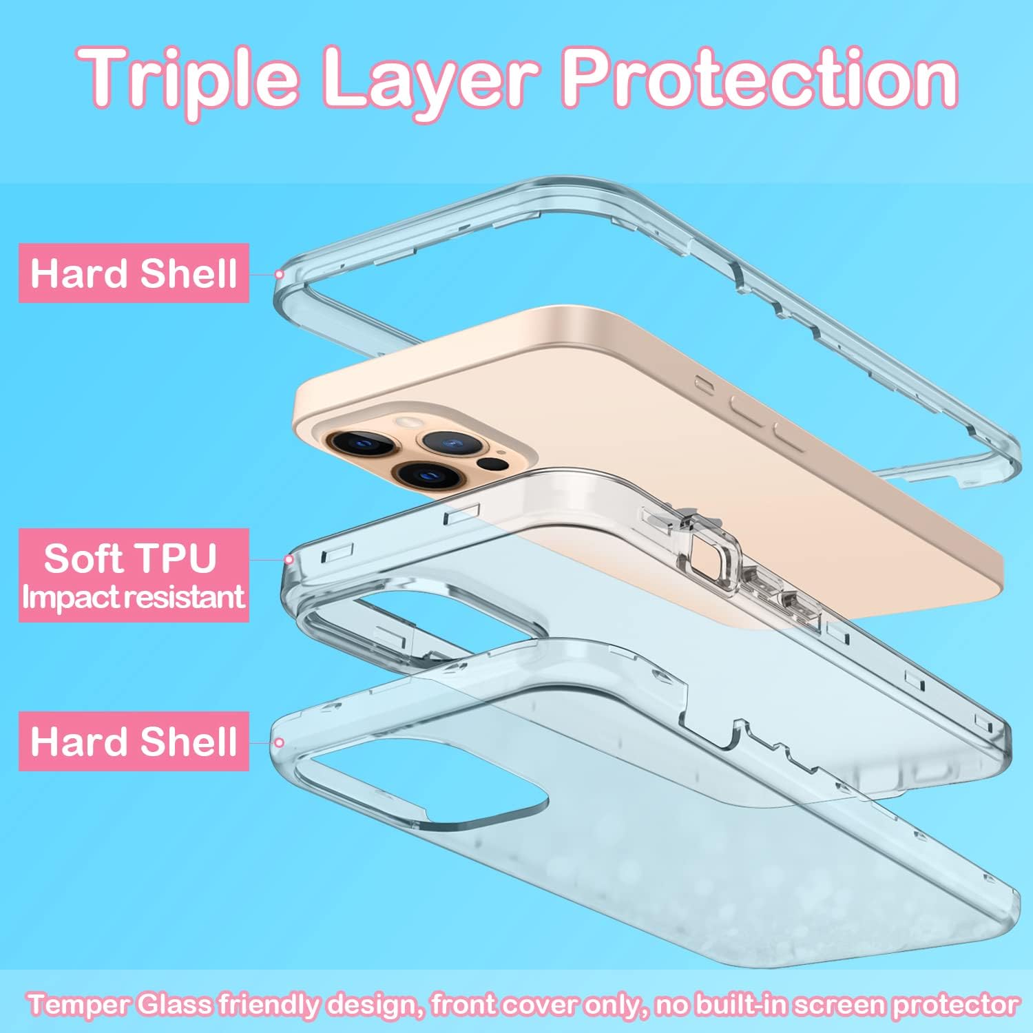 Coolwee Crystal Clear Full Protective Case Compatible iPhone 14 Pro Max [Military Drop Protection] Heavy Duty Hybrid 3 in 1 Rugged Shockproof Women Girls Transparent Appe iPhone 14 Pro Max 6.7 inch