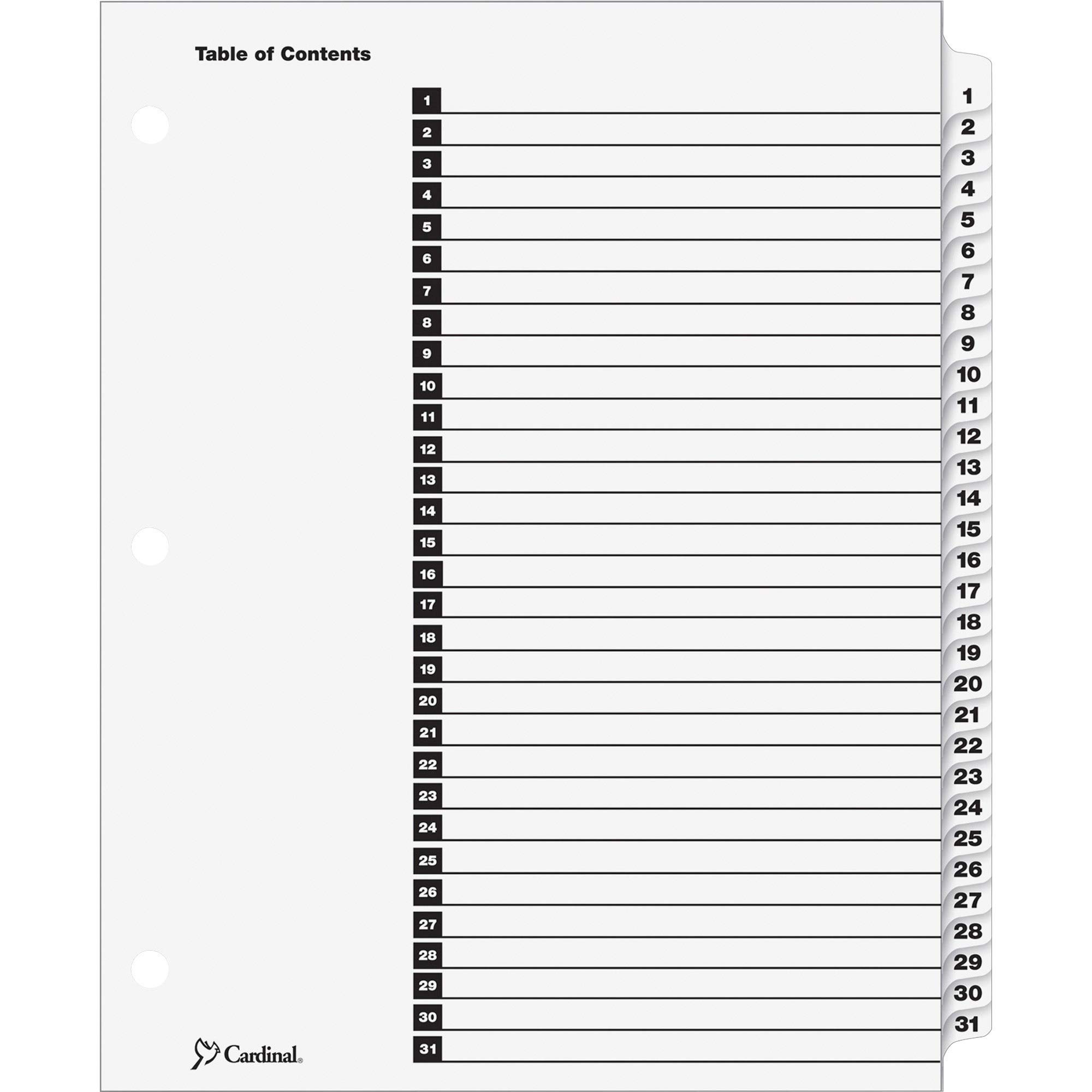 Cardinal Crd60113cb intercalaires table des matières printable pour classeur de bureau